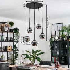 hofstein Gastor Suspension, Boule lumineuse, Suspension Chrome, Fumé, 5 lumières