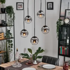 hofstein Gastor Suspension, Boule lumineuse, Suspension Chrome, Clair, Fumé, 5 lumières