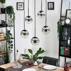 hofstein Gastor Suspension, Boule lumineuse, Suspension Chrome, Clair, Fumé, 5 lumières