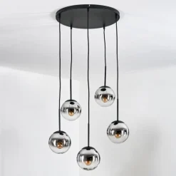 hofstein Gastor Suspension, Boule lumineuse, Suspension Chrome, Clair, Fumé, 5 lumières