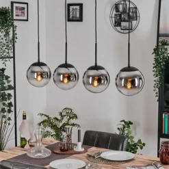 hofstein Gastor Suspension, Boule lumineuse, Suspension Chrome, Fumé, 4 lumières