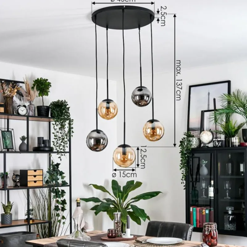 Suspension Verre Fumé-hofstein Gastor Suspension, Boule lumineuse, Suspension Ambre, Fumé, 5 lumières