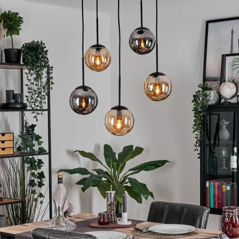 Suspension Verre Fumé-hofstein Gastor Suspension, Boule lumineuse, Suspension Ambre, Fumé, 5 lumières