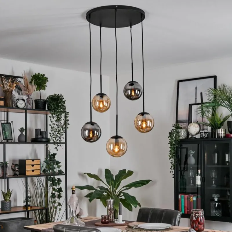 Suspension Verre Fumé-hofstein Gastor Suspension, Boule lumineuse, Suspension Ambre, Fumé, 5 lumières