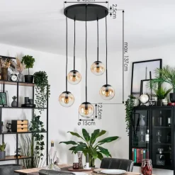hofstein Gastor Suspension, Boule lumineuse, Suspension Ambre, Clair, 5 lumières