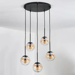 hofstein Gastor Suspension, Boule lumineuse, Suspension Ambre, Clair, 5 lumières
