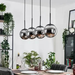 hofstein Gastor Suspension, Boule lumineuse, Suspension Chrome, Fumé, 4 lumières