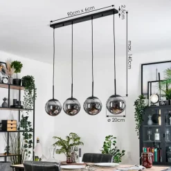 hofstein Gastor Suspension, Boule lumineuse, Suspension Fumé, 4 lumières