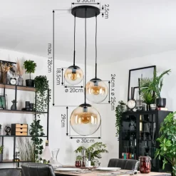 hofstein Gastor Suspension, Boule lumineuse, Suspension 30 cm Ambre, Clair, 3 lumières