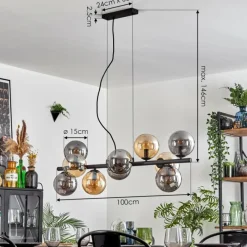 hofstein Gastor Suspension, Boule lumineuse, Suspension Ambre, Fumé, 10 lumières