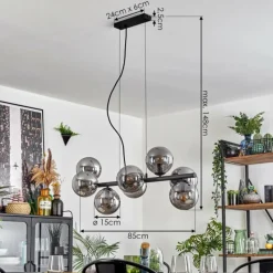 hofstein Gastor Suspension, Boule lumineuse, Suspension Fumé, 8 lumières