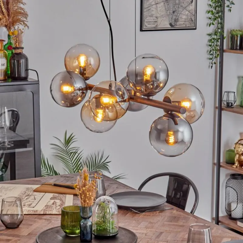 Suspension Verre Fumé-hofstein Gastor Suspension, Boule lumineuse, Suspension Ambre, Clair, Fumé, 8 lumières