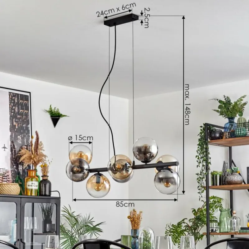 Suspension Verre Fumé-hofstein Gastor Suspension, Boule lumineuse, Suspension Ambre, Clair, Fumé, 8 lumières