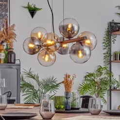 Suspension Verre Fumé-hofstein Gastor Suspension, Boule lumineuse, Suspension Ambre, Clair, Fumé, 8 lumières