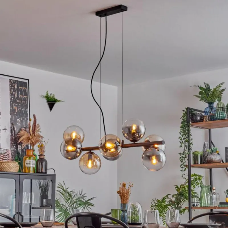 Suspension Verre Fumé-hofstein Gastor Suspension, Boule lumineuse, Suspension Ambre, Clair, Fumé, 8 lumières