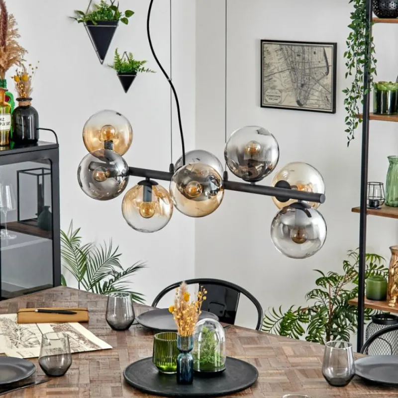 Suspension Verre Fumé-hofstein Gastor Suspension, Boule lumineuse, Suspension Ambre, Clair, Fumé, 8 lumières