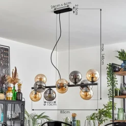 hofstein Gastor Suspension, Boule lumineuse, Suspension Ambre, Fumé, 10 lumières