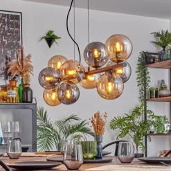 hofstein Gastor Suspension, Boule lumineuse, Suspension Ambre, Fumé, 10 lumières