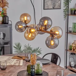 hofstein Gastor Suspension, Boule lumineuse, Suspension Ambre, Fumé, 8 lumières