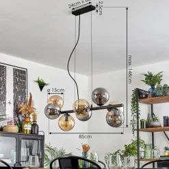 hofstein Gastor Suspension, Boule lumineuse, Suspension Ambre, Fumé, 8 lumières