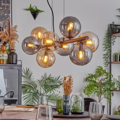 hofstein Gastor Suspension, Boule lumineuse, Suspension Ambre, Fumé, 8 lumières
