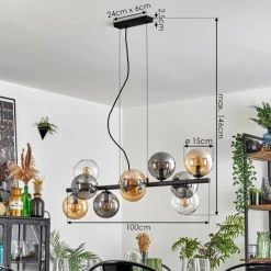 hofstein Gastor Suspension, Boule lumineuse, Suspension Ambre, Clair, Fumé, 10 lumières