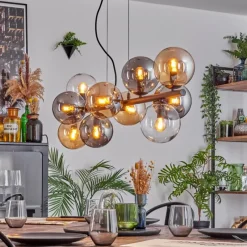 hofstein Gastor Suspension, Boule lumineuse, Suspension Ambre, Clair, Fumé, 10 lumières