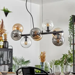 hofstein Gastor Suspension, Boule lumineuse, Suspension Ambre, Clair, Fumé, 8 lumières