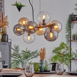 hofstein Gastor Suspension, Boule lumineuse, Suspension Ambre, Clair, Fumé, 8 lumières