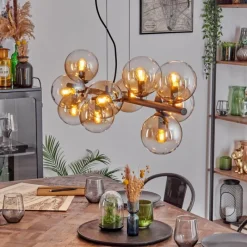 hofstein Gastor Suspension, Boule lumineuse, Suspension Ambre, Clair, 10 lumières