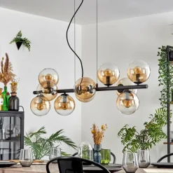 hofstein Gastor Suspension, Boule lumineuse, Suspension Ambre, Clair, 10 lumières