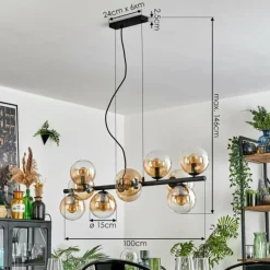 hofstein Gastor Suspension, Boule lumineuse, Suspension Ambre, Clair, 10 lumières