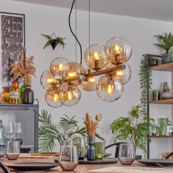 hofstein Gastor Suspension, Boule lumineuse, Suspension Ambre, Clair, 10 lumières