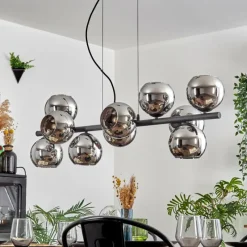 hofstein Gastor Suspension, Boule lumineuse, Suspension Chrome, Fumé, 10 lumières