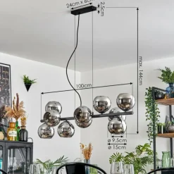 hofstein Gastor Suspension, Boule lumineuse, Suspension Chrome, Fumé, 10 lumières