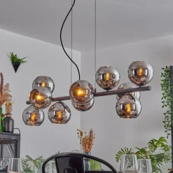 hofstein Gastor Suspension, Boule lumineuse, Suspension Chrome, Fumé, 10 lumières