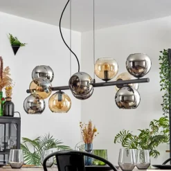 hofstein Gastor Suspension, Boule lumineuse, Suspension Ambre, Chrome, Fumé, 10 lumières