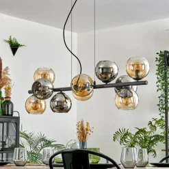 hofstein Gastor Suspension, Boule lumineuse, Suspension Ambre, Chrome, Fumé, 10 lumières