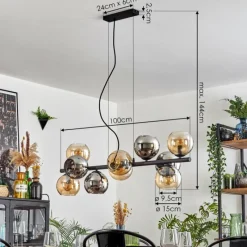 hofstein Gastor Suspension, Boule lumineuse, Suspension Ambre, Chrome, Fumé, 10 lumières