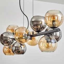 hofstein Gastor Suspension, Boule lumineuse, Suspension Ambre, Chrome, Fumé, 10 lumières
