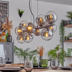 hofstein Gastor Suspension, Boule lumineuse, Suspension Chrome, Clair, Fumé, 10 lumières