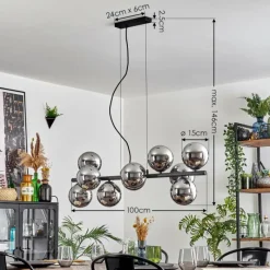 hofstein Gastor Suspension, Boule lumineuse, Suspension Chrome, Fumé, 10 lumières