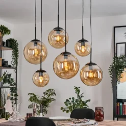 hofstein Gastor Suspension, Boule lumineuse, Suspension Ambre, 6 lumières
