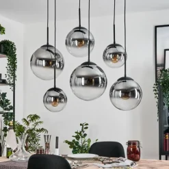 hofstein Gastor Suspension, Boule lumineuse, Suspension Clair, Fumé, 6 lumières