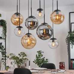 hofstein Gastor Suspension, Boule lumineuse, Suspension Ambre, Clair, Fumé, 8 lumières