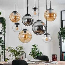 hofstein Gastor Suspension, Boule lumineuse, Suspension Ambre, Clair, Fumé, 8 lumières