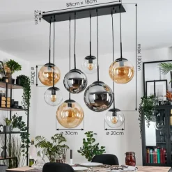 hofstein Gastor Suspension, Boule lumineuse, Suspension Ambre, Clair, Fumé, 8 lumières