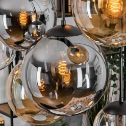 hofstein Gastor Suspension, Boule lumineuse, Suspension Ambre, Clair, Fumé, 8 lumières