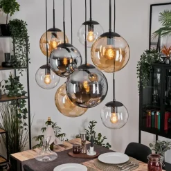 hofstein Gastor Suspension, Boule lumineuse, Suspension Ambre, Clair, Fumé, 8 lumières