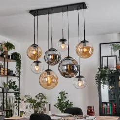 hofstein Gastor Suspension, Boule lumineuse, Suspension Ambre, Clair, Fumé, 8 lumières